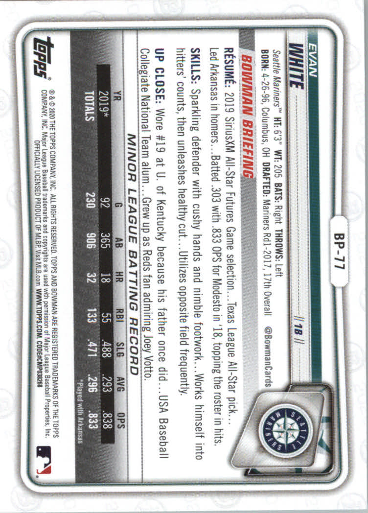 2020 Bowman Baseball (Paper) Part 2 Prospects Cards #BP1 to #BP150 - Picture 149 of 289