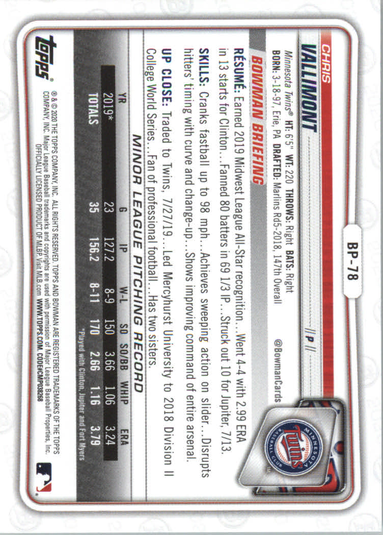 2020 Bowman Baseball (Paper) Part 2 Prospects Cards #BP1 to #BP150 - Picture 151 of 289