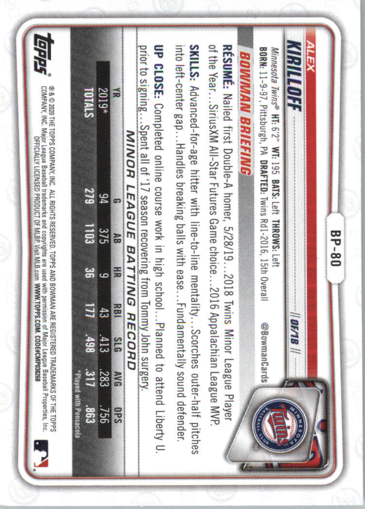 2020 Bowman Baseball (Paper) Part 2 Prospects Cards #BP1 to #BP150 - Picture 155 of 289