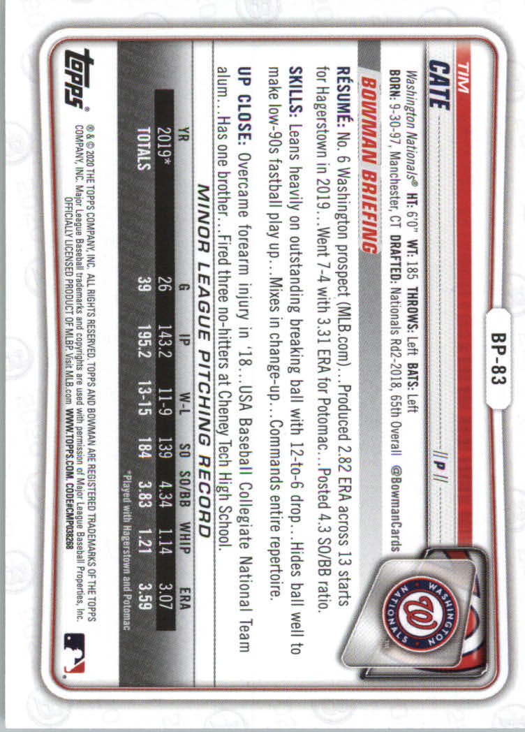 2020 Bowman Baseball (Paper) Part 2 Prospects Cards #BP1 to #BP150 - Picture 161 of 289