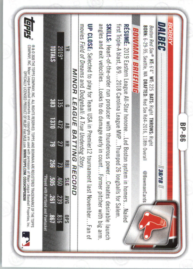 2020 Bowman Baseball (Paper) Part 2 Prospects Cards #BP1 to #BP150 - Picture 167 of 289