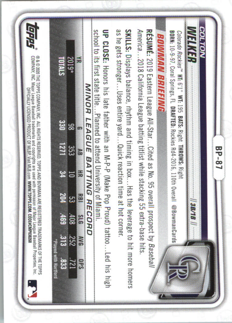 2020 Bowman Baseball (Paper) Part 2 Prospects Cards #BP1 to #BP150 - Picture 169 of 289