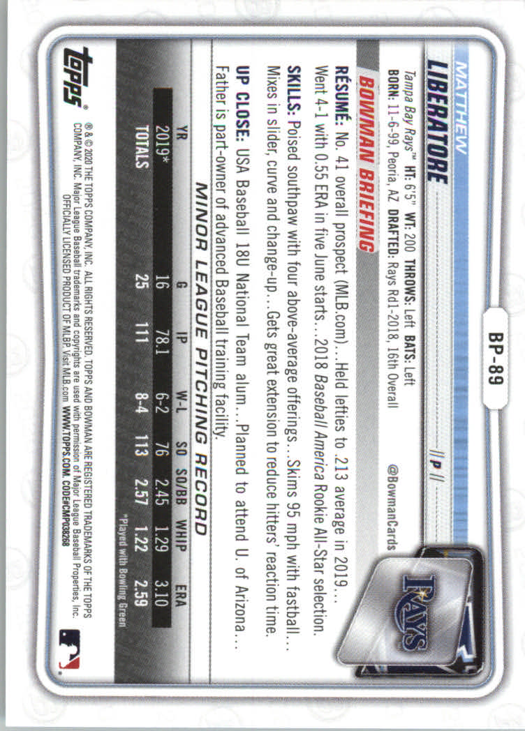 2020 Bowman Baseball (Paper) Part 2 Prospects Cards #BP1 to #BP150 - Picture 173 of 289