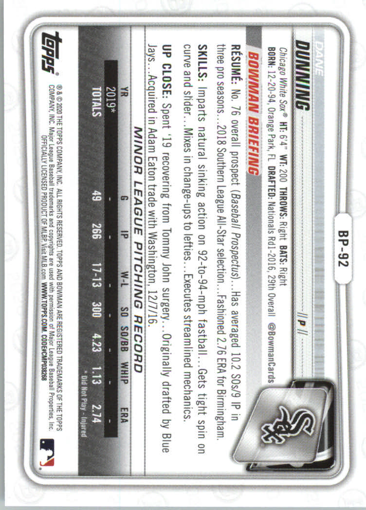 2020 Bowman Baseball (Paper) Part 2 Prospects Cards #BP1 to #BP150 - Picture 179 of 289