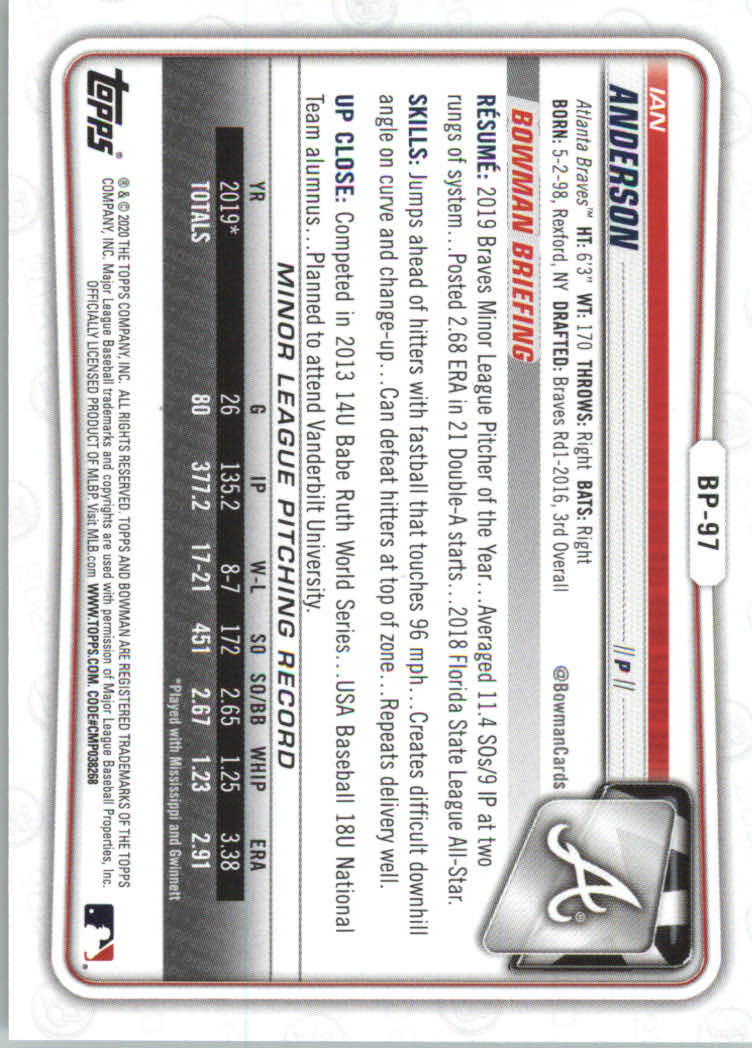 2020 Bowman Baseball (Paper) Part 2 Prospects Cards #BP1 to #BP150 - Picture 189 of 289
