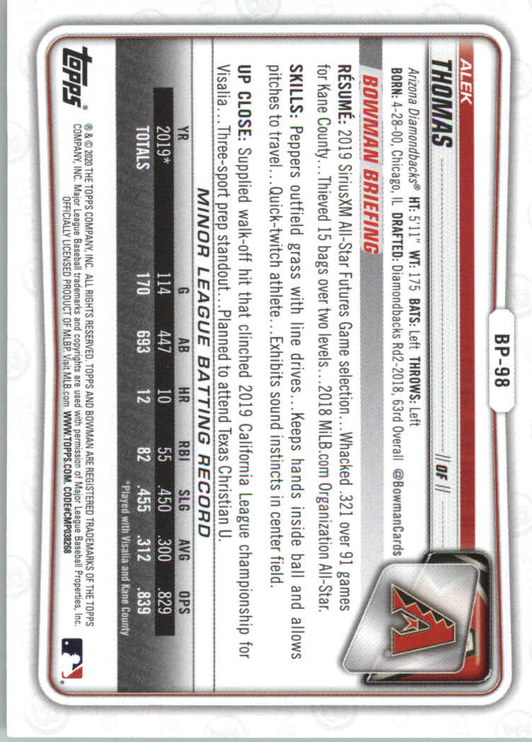 2020 Bowman Baseball (Paper) Part 2 Prospects Cards #BP1 to #BP150 - Picture 191 of 289