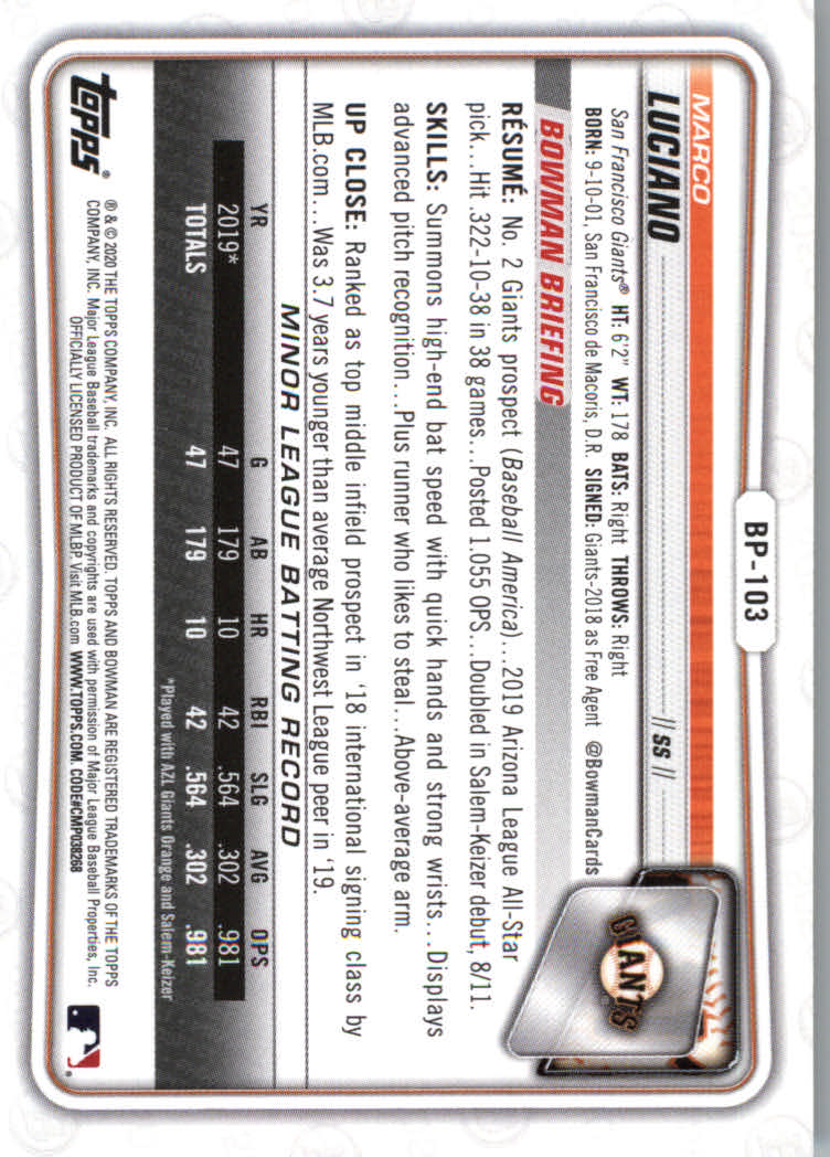 2020 Bowman Baseball (Paper) Part 2 Prospects Cards #BP1 to #BP150 - Picture 201 of 289