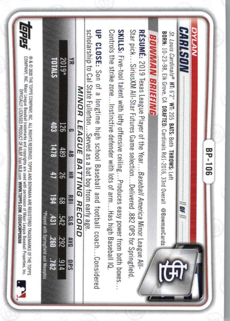 2020 Bowman Baseball (Paper) Part 2 Prospects Cards #BP1 to #BP150 - Picture 207 of 289
