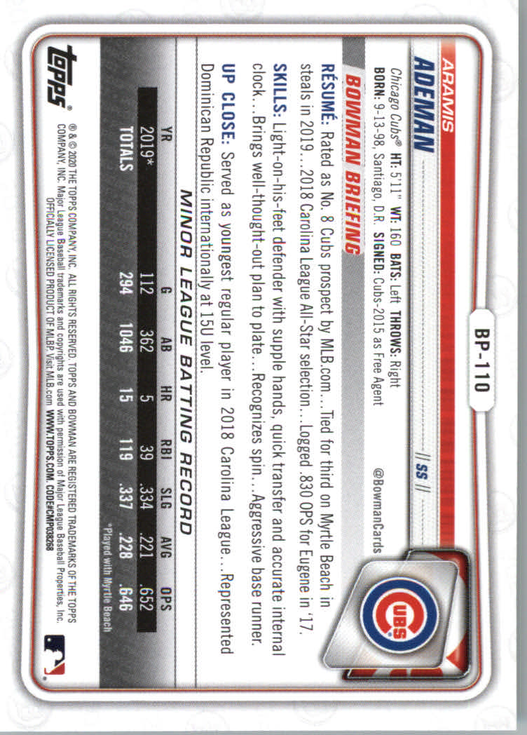 2020 Bowman Baseball (Paper) Part 2 Prospects Cards #BP1 to #BP150 - Picture 215 of 289