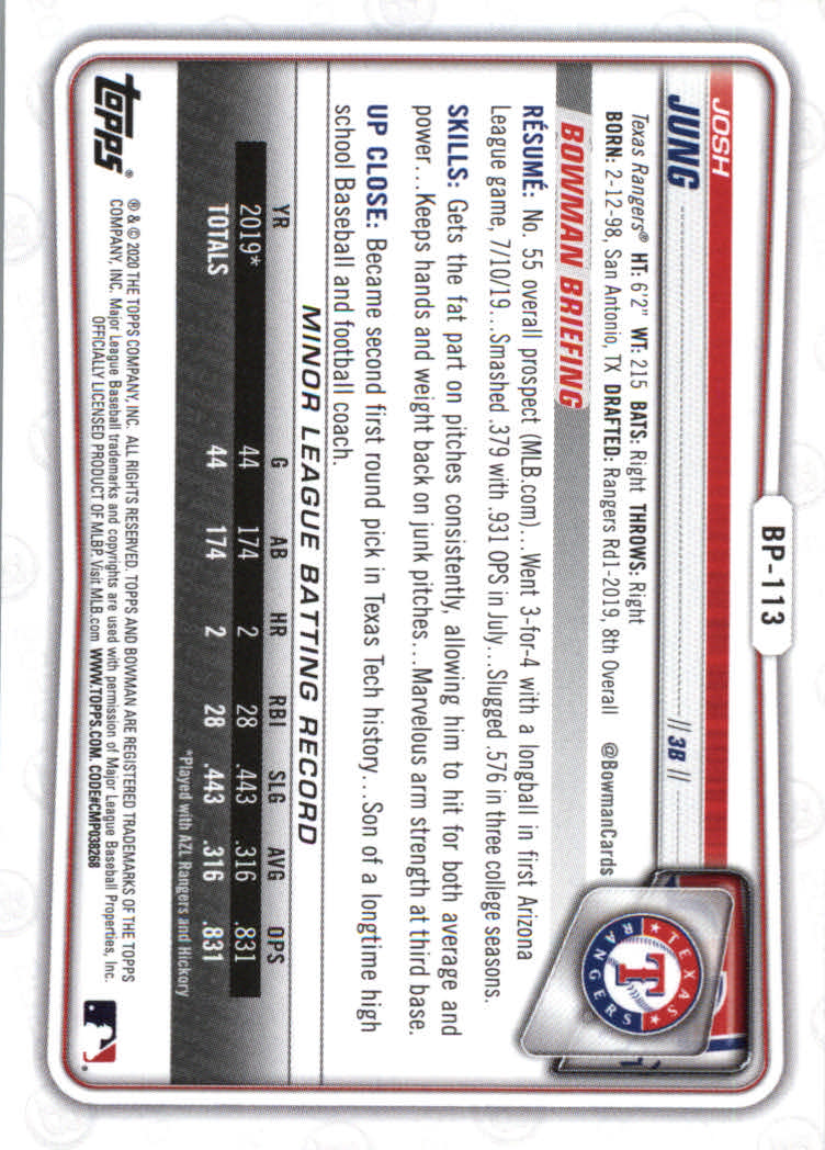 2020 Bowman Baseball (Paper) Part 2 Prospects Cards #BP1 to #BP150 - Picture 221 of 289