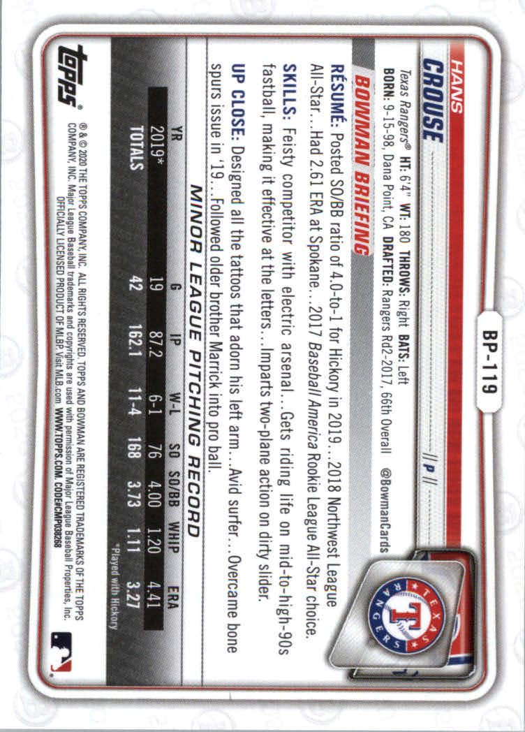2020 Bowman Baseball (Paper) Part 2 Prospects Cards #BP1 to #BP150 - Picture 231 of 289