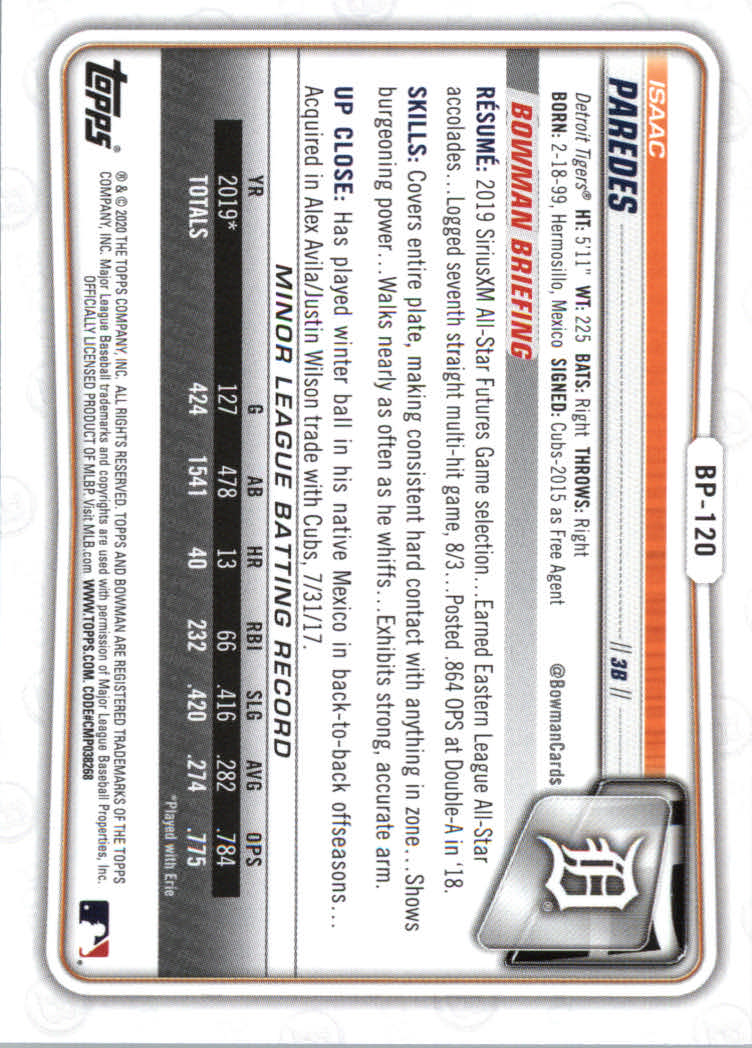 2020 Bowman Baseball (Paper) Part 2 Prospects Cards #BP1 to #BP150 - Picture 233 of 289