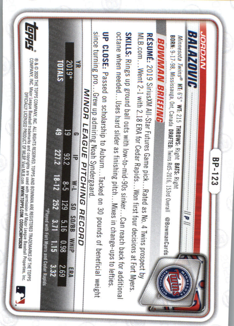 2020 Bowman Baseball (Paper) Part 2 Prospects Cards #BP1 to #BP150 - Picture 239 of 289