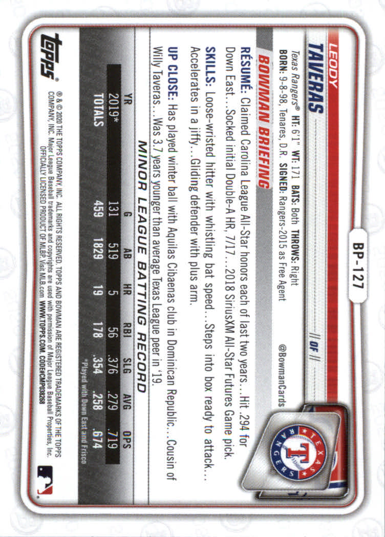 2020 Bowman Baseball (Paper) Part 2 Prospects Cards #BP1 to #BP150 - Picture 247 of 289