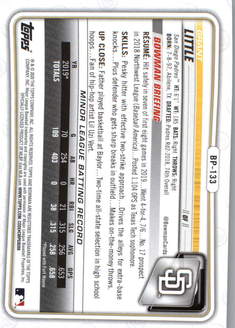 2020 Bowman Baseball (Paper) Part 2 Prospects Cards #BP1 to #BP150 - Picture 257 of 289