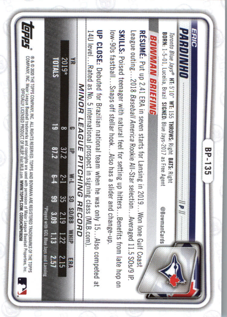 2020 Bowman Baseball (Paper) Part 2 Prospects Cards #BP1 to #BP150 - Picture 261 of 289