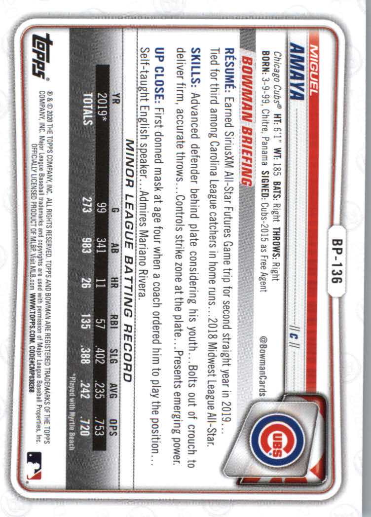 2020 Bowman Baseball (Paper) Part 2 Prospects Cards #BP1 to #BP150 - Picture 263 of 289