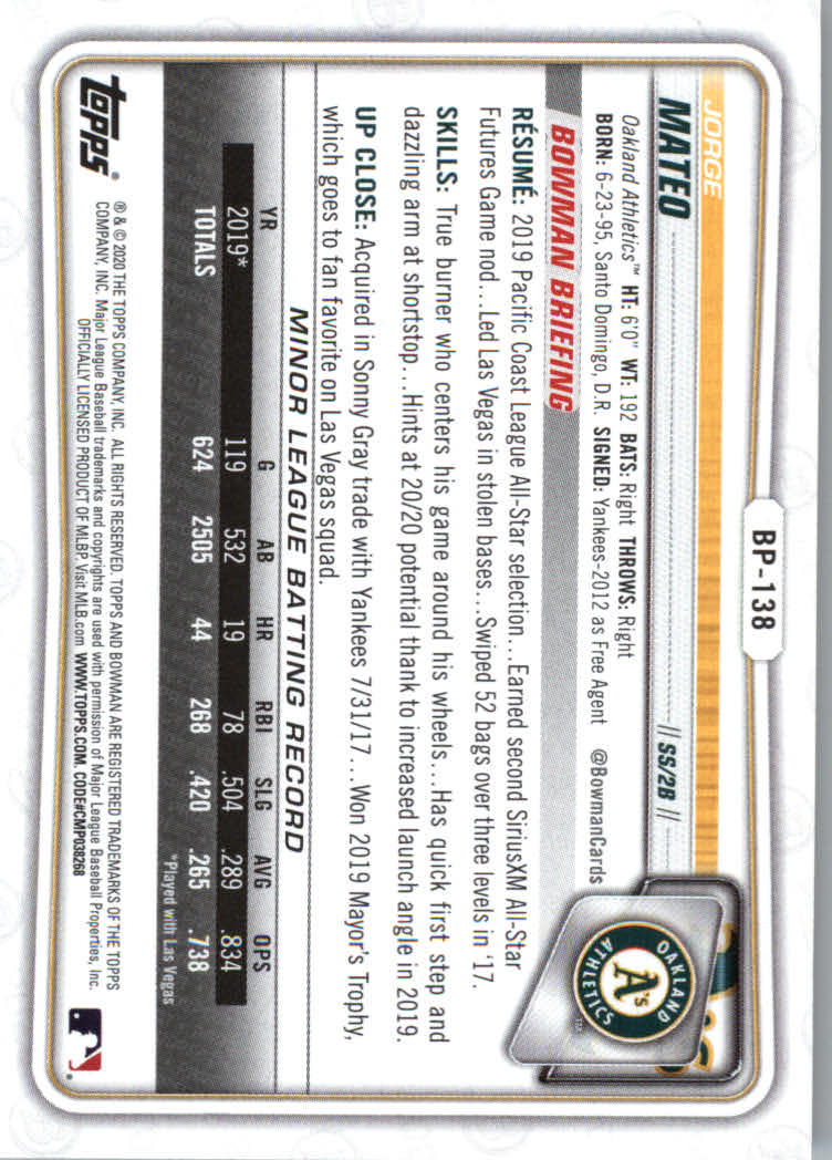 2020 Bowman Baseball (Paper) Part 2 Prospects Cards #BP1 to #BP150 - Picture 267 of 289
