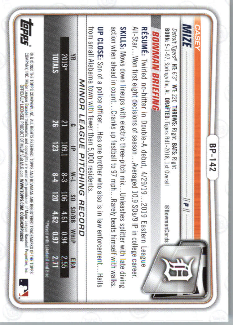 2020 Bowman Baseball (Paper) Part 2 Prospects Cards #BP1 to #BP150 - Picture 275 of 289
