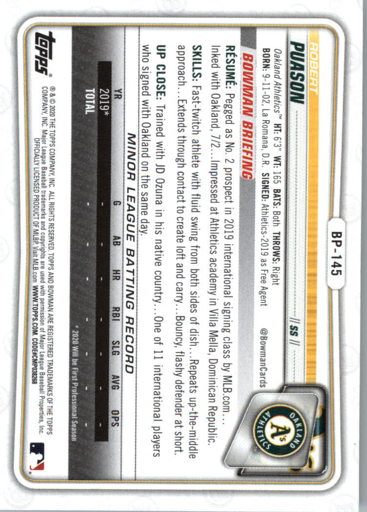 2020 Bowman Baseball (Paper) Part 2 Prospects Cards #BP1 to #BP150 - Picture 279 of 289