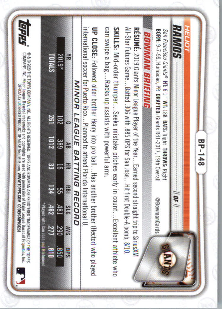 2020 Bowman Baseball (Paper) Part 2 Prospects Cards #BP1 to #BP150 - Picture 285 of 289