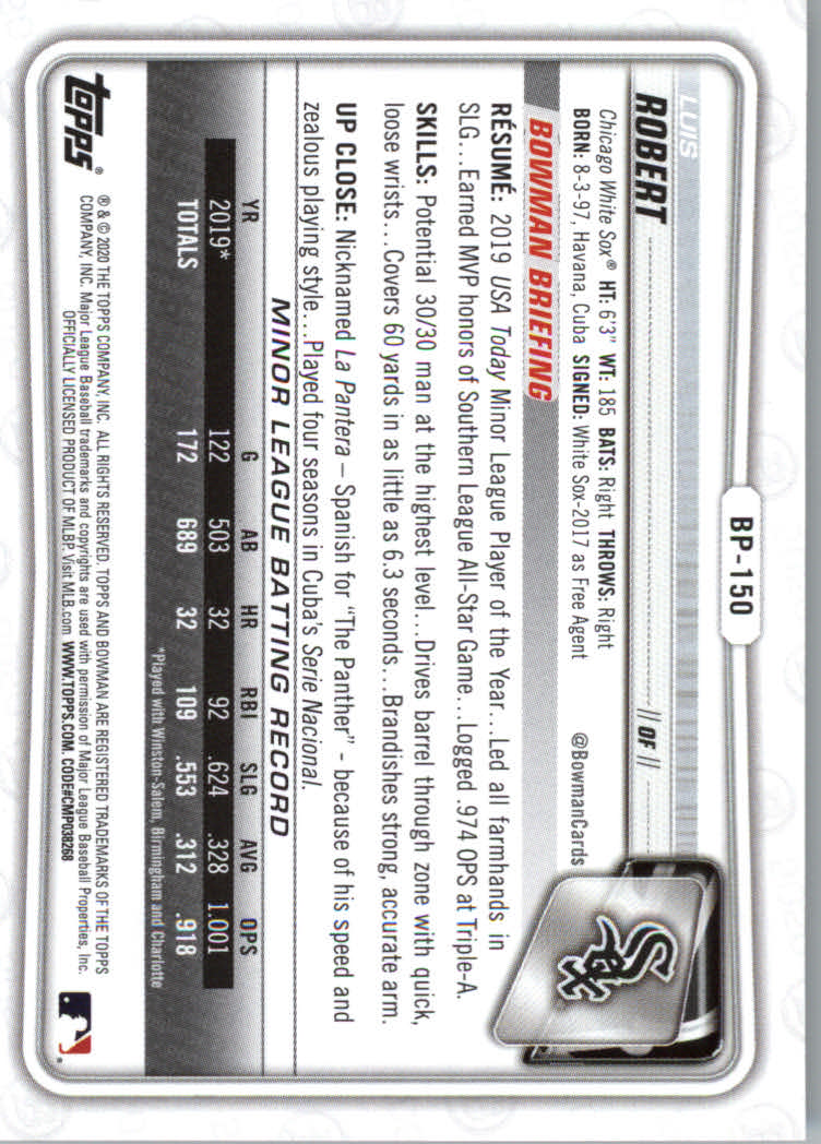 2020 Bowman Baseball (Paper) Part 2 Prospects Cards #BP1 to #BP150 - Picture 289 of 289