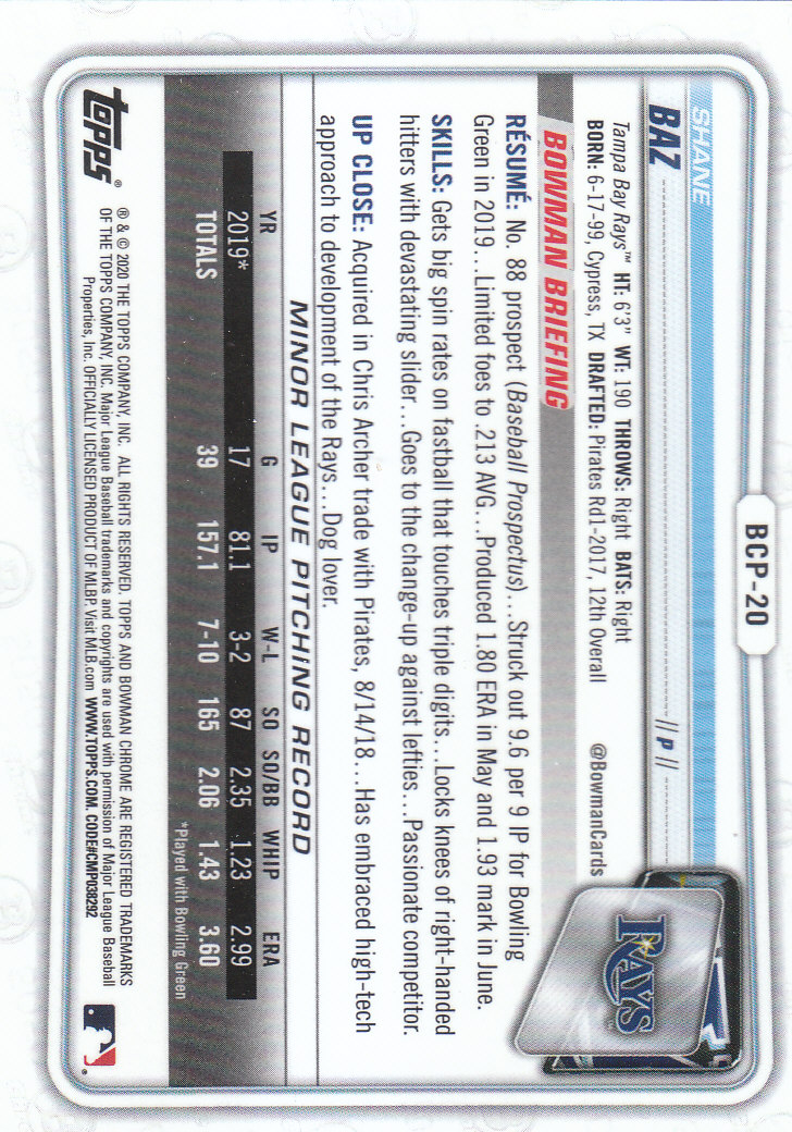 2020 Bowman Chrome Baseball "Refractors" Prospects Parallel Cards - Picture 3 of 73