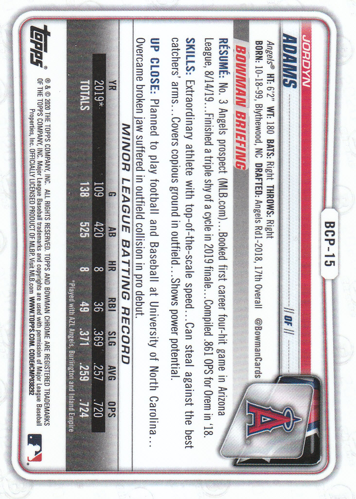 2020 Bowman Chrome Baseball "Refractors" Prospects Parallel Cards - Picture 15 of 73