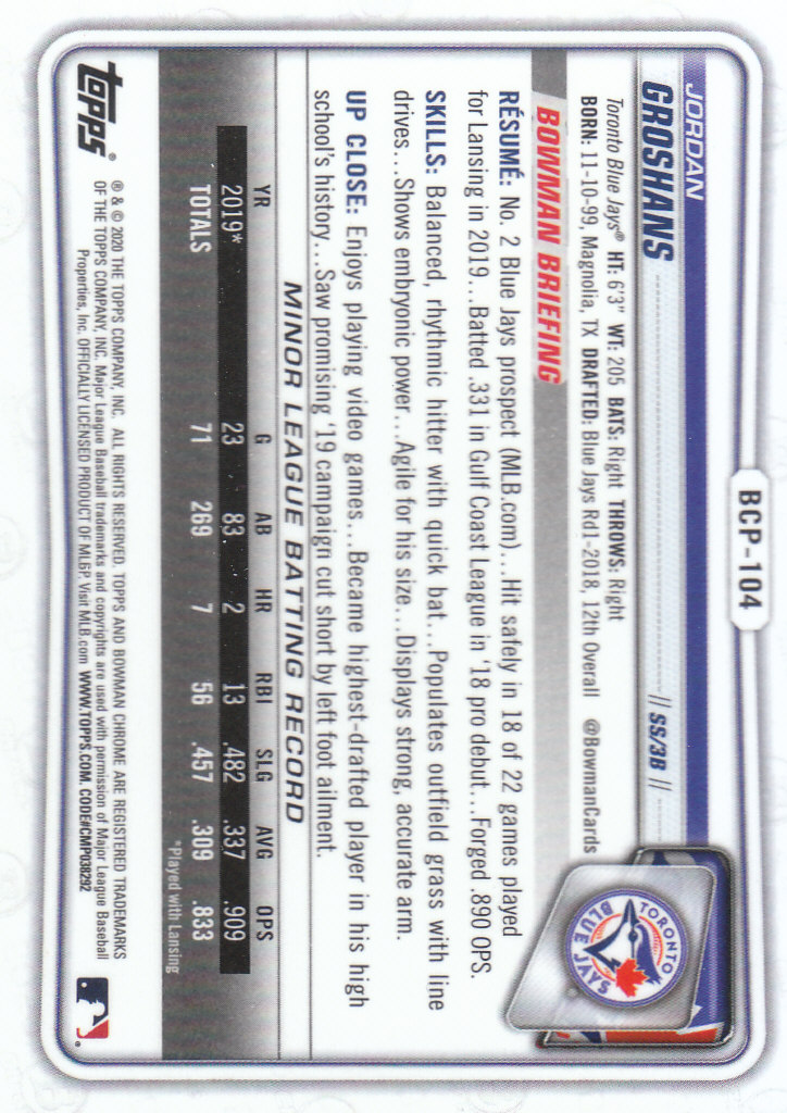 2020 Bowman Chrome Baseball "Refractors" Prospects Parallel Cards - Picture 25 of 73