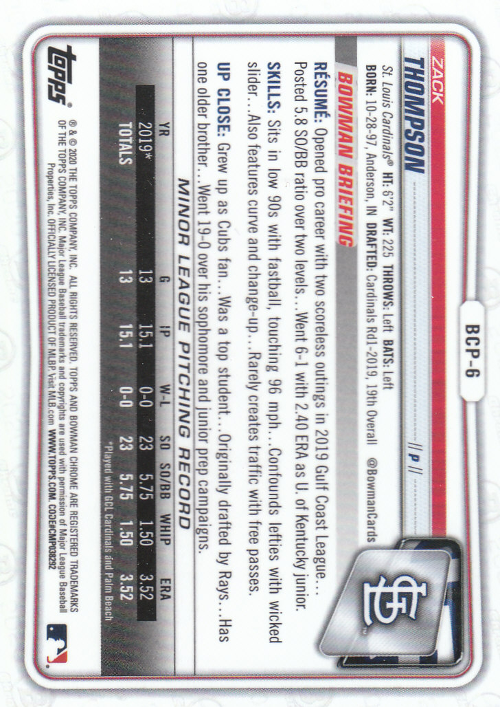 2020 Bowman Chrome Baseball "Refractors" Prospects Parallel Cards - Picture 41 of 73