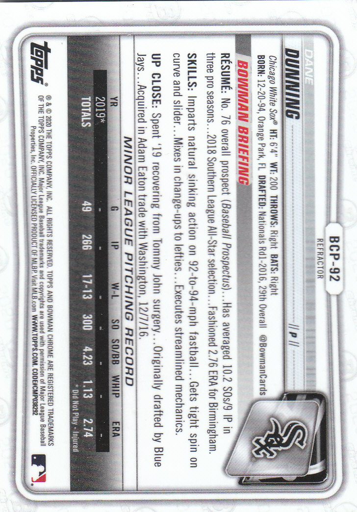 2020 Bowman Chrome Baseball "Refractors" Prospects Parallel Cards - Picture 59 of 73