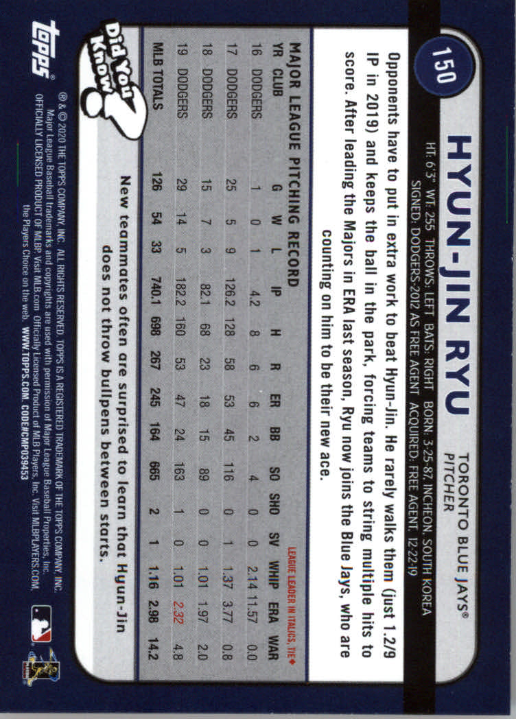 2020 Topps Big League Baseball Orange Parallel Cards #1 to #150 - Picture 275 of 275