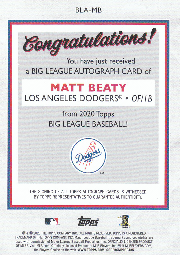 Tarjetas autógrafas de béisbol Topps Big League 2020 - Imagen 5 de 17