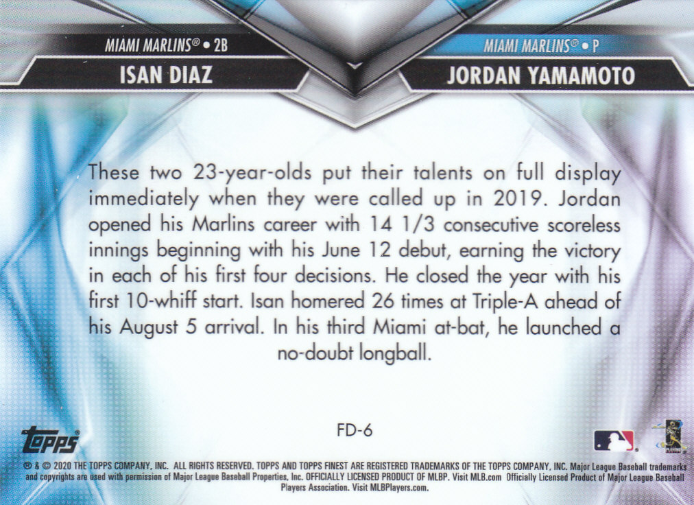 Tarjetas de ""inserto dual"" de béisbol Finest (Topps) 2020 - Imagen 7 de 19