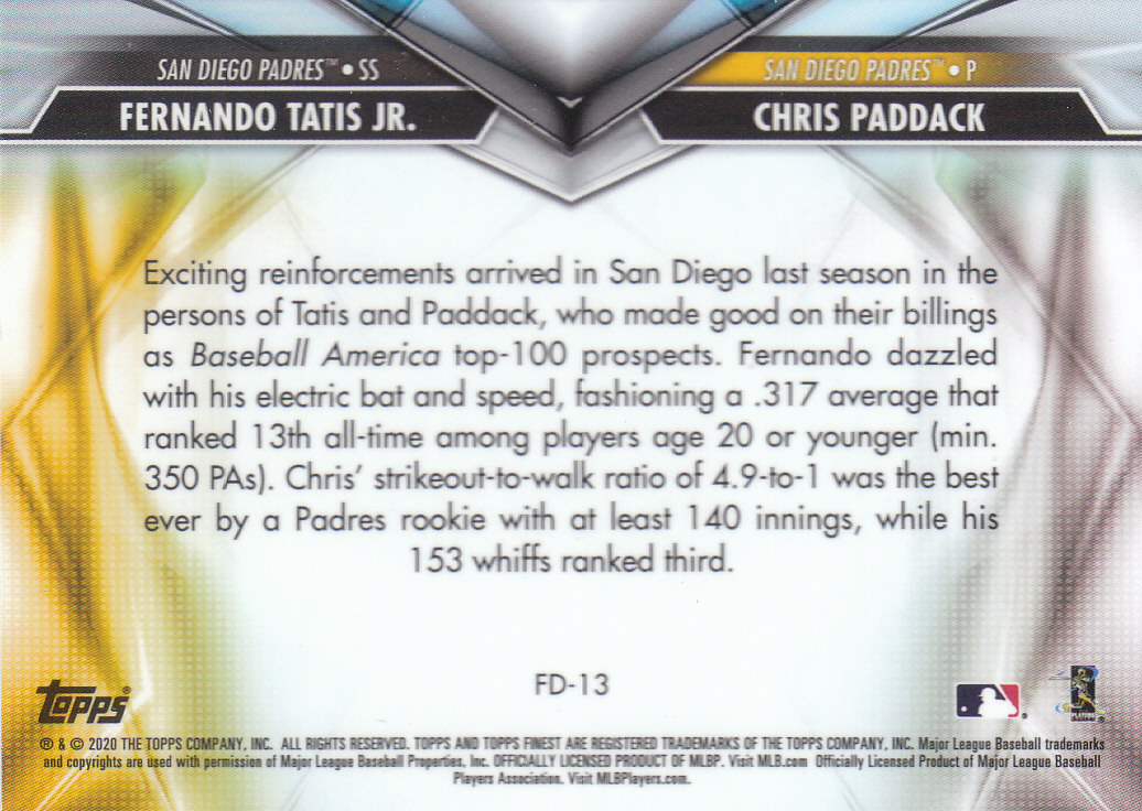 Tarjetas de ""inserto dual"" de béisbol Finest (Topps) 2020 - Imagen 13 de 19