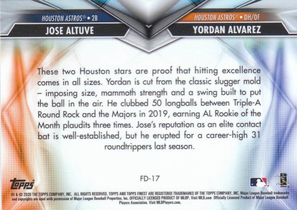 Tarjetas de ""inserto dual"" de béisbol Finest (Topps) 2020 - Imagen 15 de 19