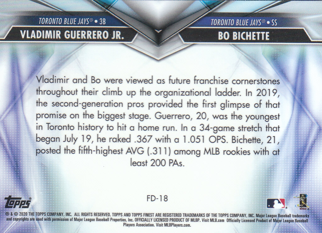 Tarjetas de ""inserto dual"" de béisbol Finest (Topps) 2020 - Imagen 17 de 19
