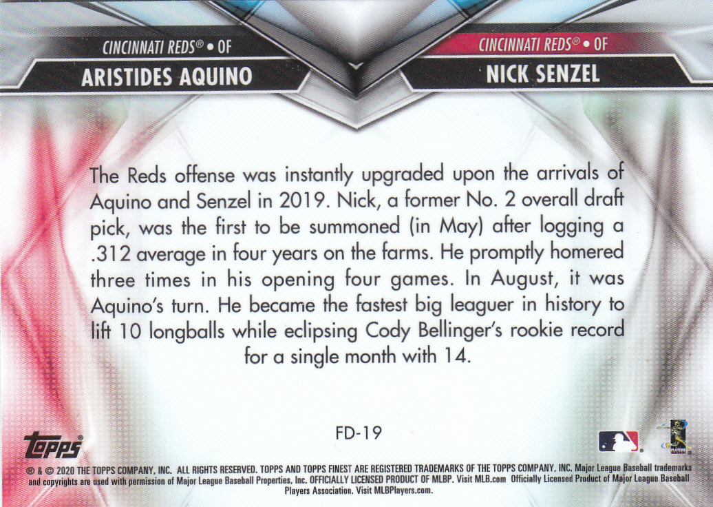 Tarjetas de ""inserto dual"" de béisbol Finest (Topps) 2020 - Imagen 19 de 19