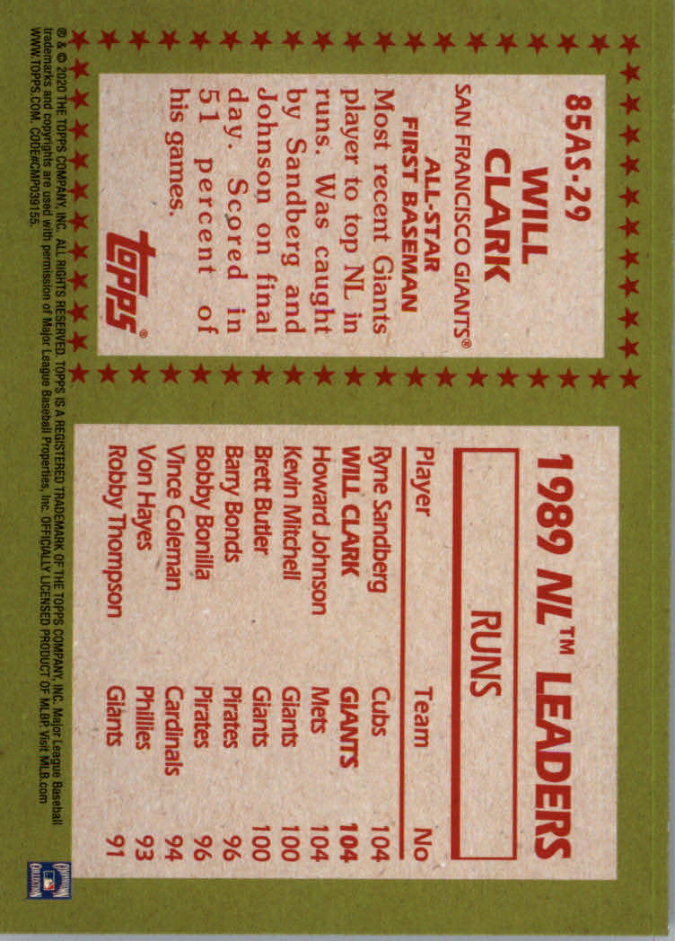 2020 Topps Baseball '85 Topps All Stars Inserts - Parallels - Relic Cards - Picture 7 of 17