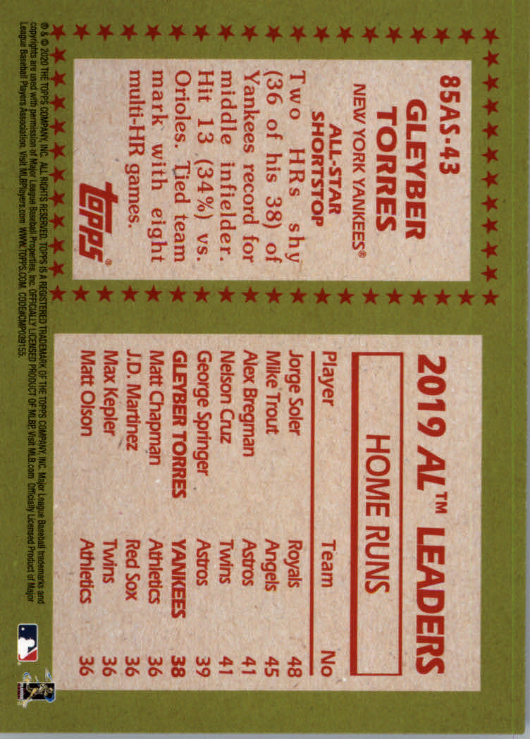 2020 Topps Baseball '85 Topps All Stars Inserts - Parallels - Relic Cards - Picture 9 of 17