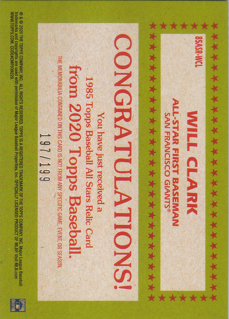 2020 Topps Baseball '85 Topps All Stars Inserts - Parallels - Relic Cards - Picture 15 of 17