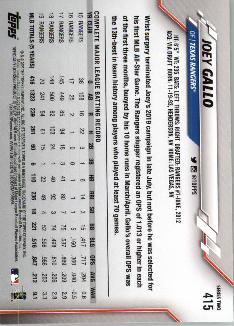 2020 TOPPS BASEBALL ASSORTED SINGLES U-PICK #251-500 - Picture 177 of 301