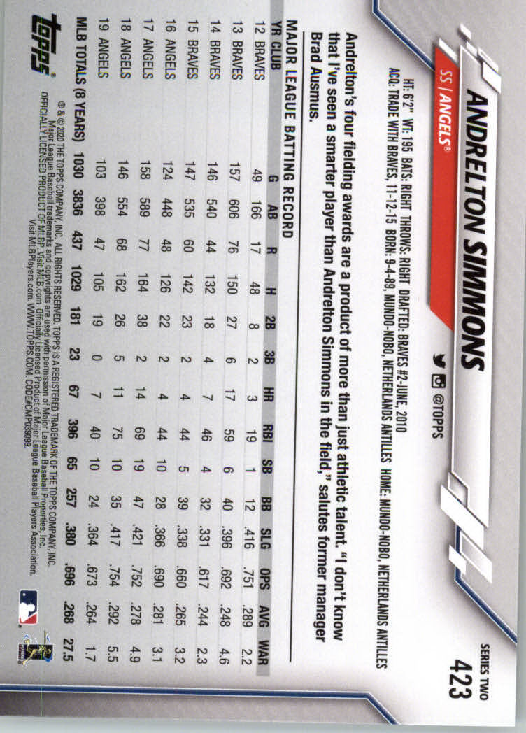 2020 TOPPS BASEBALL ASSORTED SINGLES U-PICK #251-500 - Picture 187 of 301
