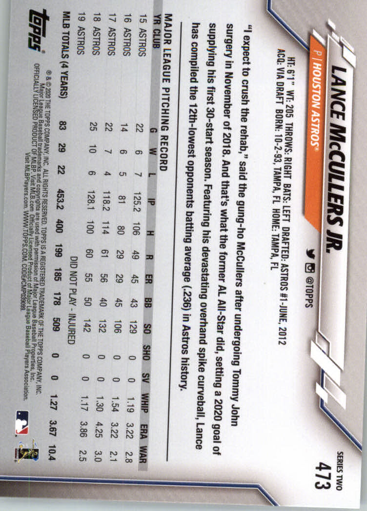 2020 TOPPS BASEBALL ASSORTED SINGLES U-PICK #251-500 - Picture 259 of 301