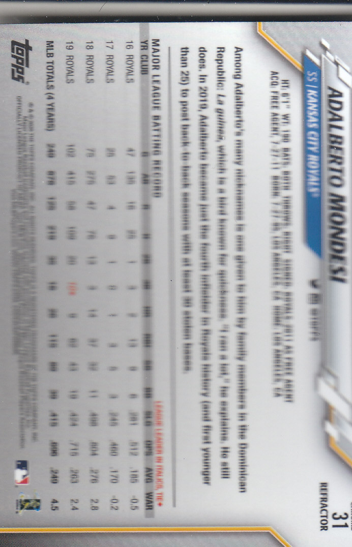 2020 Topps Chrome Baseball "Refractors" Parallel Cards - Picture 31 of 195