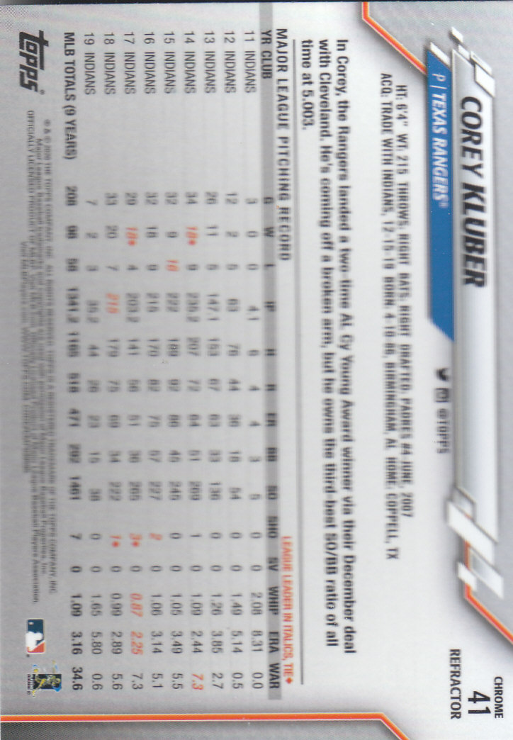 2020 Topps Chrome Baseball "Refractors" Parallel Cards - Picture 37 of 195