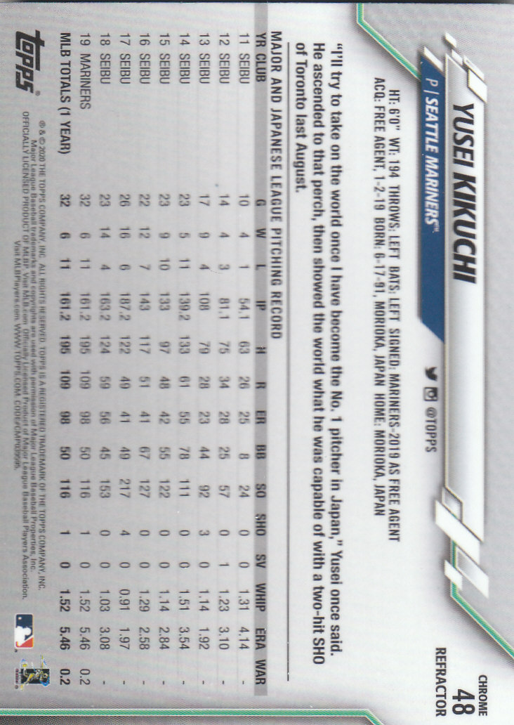 2020 Topps Chrome Baseball "Refractors" Parallel Cards - Picture 47 of 195