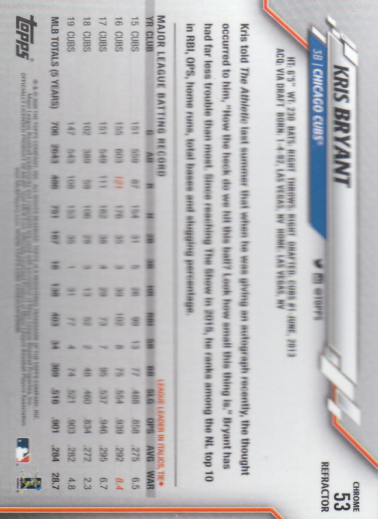 2020 Topps Chrome Baseball "Refractors" Parallel Cards - Picture 53 of 195