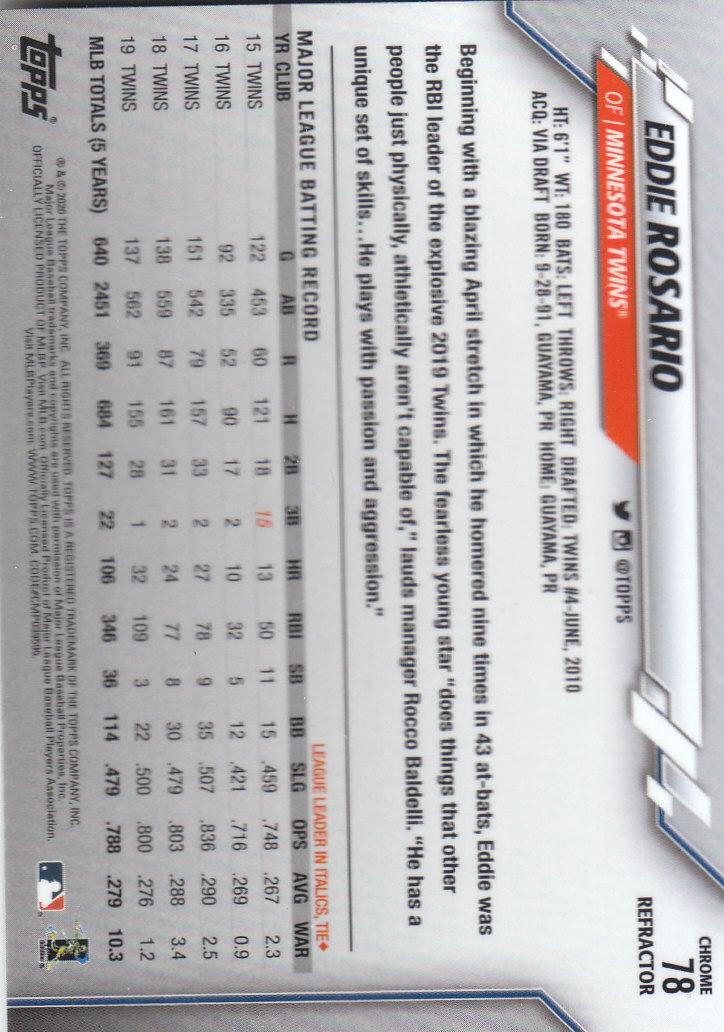 2020 Topps Chrome Baseball "Refractors" Parallel Cards - Picture 77 of 195