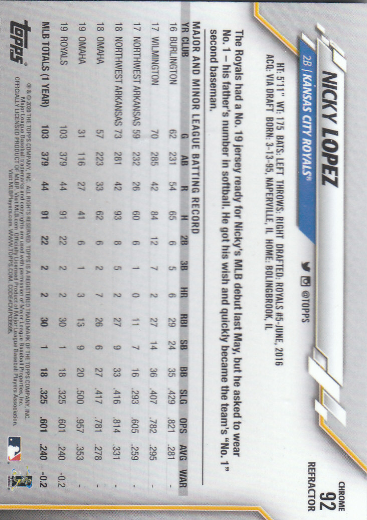 2020 Topps Chrome Baseball "Refractors" Parallel Cards - Picture 93 of 195